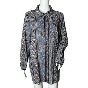 Catherines Button Up Blouse Multicolor Geometric Floral Print Long Sleeve 14/16W